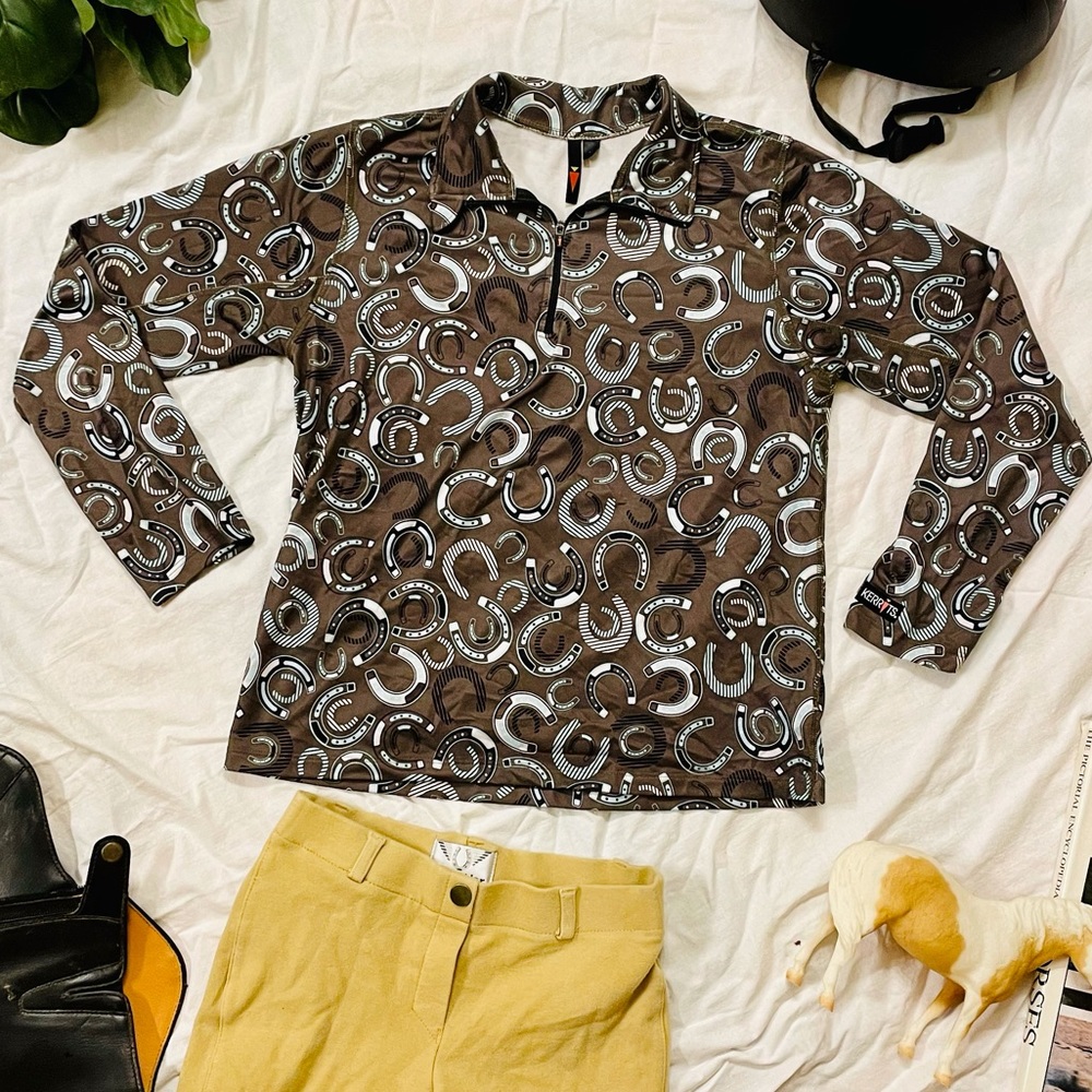 Kerrits Horse Shoe Girls XL Riding Shirt With Fleece Inside+ thumb holes